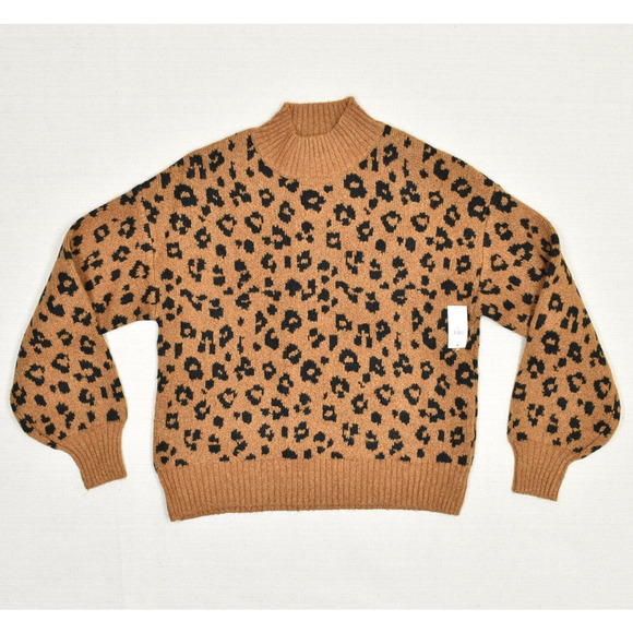 NEW Old Navy High Neck Pullover Sweater Cotton Multicolor Size M Cheetah - Picture 1 of 8